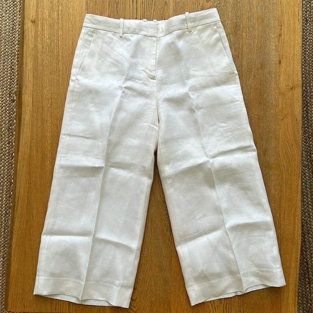 J.crew white linen wide leg cropped trousers. - Picture 3 of 7